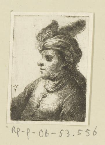 Man met tulband met veren by Johann Andreas Benjamin Nothnagel