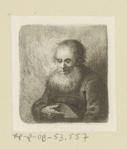 Oude man met baard en boek in de hand by Johann Andreas Benjamin Nothnagel