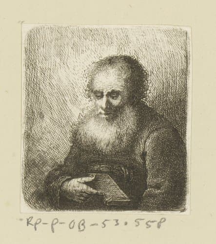 Oude man met baard en boek in de hand by Johann Andreas Benjamin Nothnagel