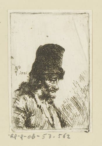 Man met hoge muts by Johann Andreas Benjamin Nothnagel