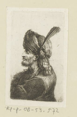 Man met tulband met pluim by Johann Andreas Benjamin Nothnagel