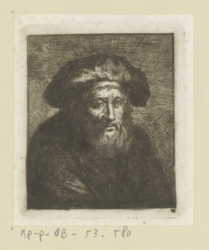 Man met baard en grote baret by Johann Andreas Benjamin Nothnagel