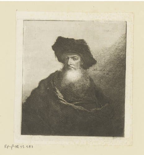 Bebaarde man met grote baret en cape omgeslagen by Johann Andreas Benjamin Nothnagel