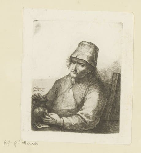 Man met pijp en kruikje by Johann Andreas Benjamin Nothnagel