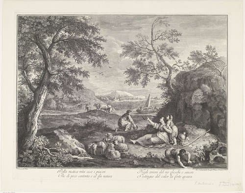 Landschap met rustende familie by Francesco Bartolozzi