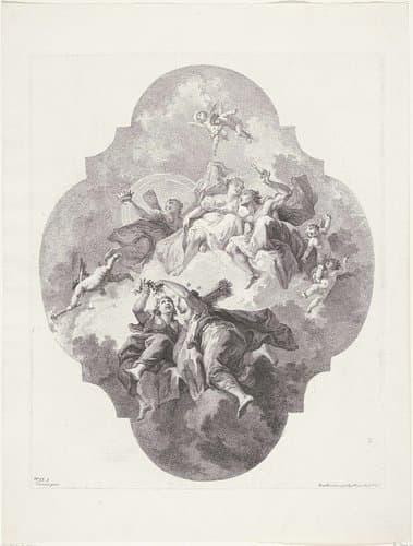 Diana en haar nimfen op wolken by Francesco Bartolozzi