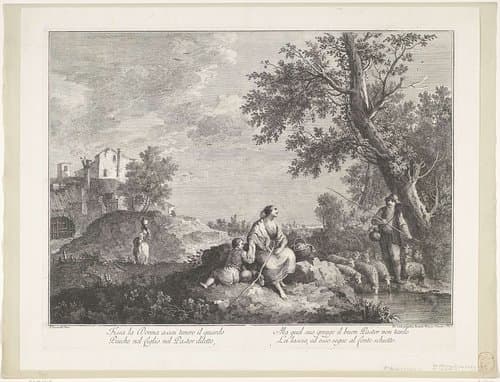 Landschap herdersfamilie by Francesco Bartolozzi