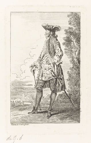Staande offcier gekleed volgens de mode ca. 1710 by Jean Antoine Watteau