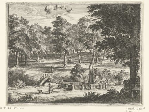 Landschap met de bron 'Acidula Smechtana' by Romeyn de Hooghe