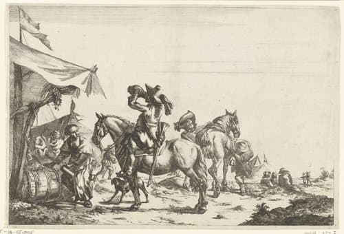 Ruiters rusten bij een tent by Romeyn de Hooghe