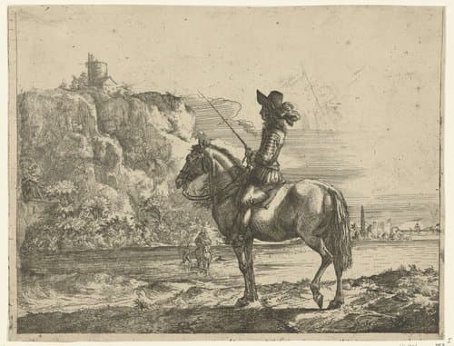 Ruiter bij een rivier by Romeyn de Hooghe