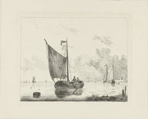 Vissersboot met twee vissers by Willem Gruyter jr.