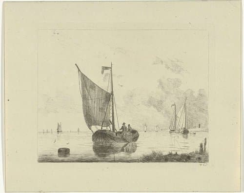 Vissersboot met twee vissers by Willem Gruyter jr.