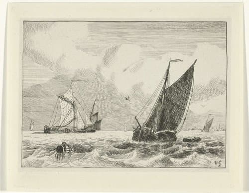 Binnenwater met zeilschepen by Willem Gruyter jr.
