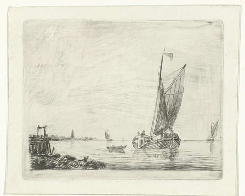 Zeilschip op binnenwater by Willem Gruyter jr.