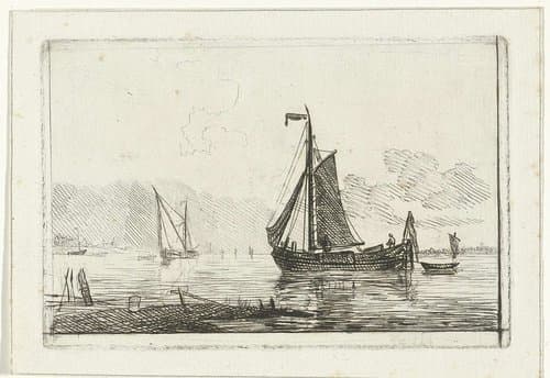 Riviergezicht met zeilschip by Willem Gruyter jr.