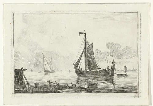Riviergezicht met zeilschip by Willem Gruyter jr.