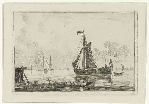 Riviergezicht met zeilschip by Willem Gruyter jr.
