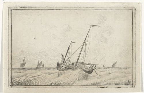 Schip op golven by Willem Gruyter jr.
