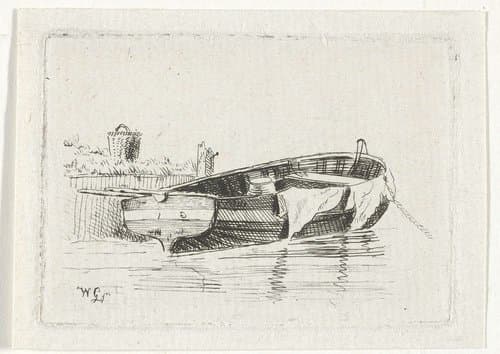 Aangemeerde roeiboot by Willem Gruyter jr.