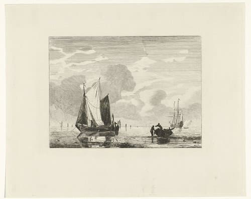 Zeegezicht met zeilschepen by Willem Gruyter jr.