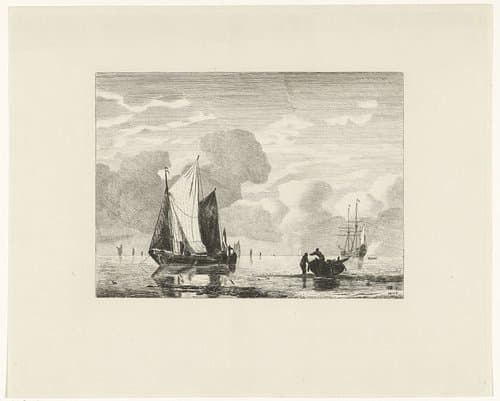 Zeegezicht met zeilschepen by Willem Gruyter jr.