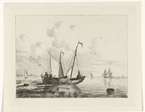 Zeilschip met gestreken zeilen by Willem Gruyter jr.