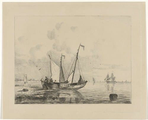 Zeilschip met gestreken zeilen by Willem Gruyter jr.