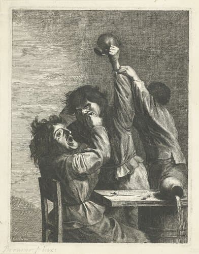 Herberginterieur met vechtende boeren by Johannes Gronsveld