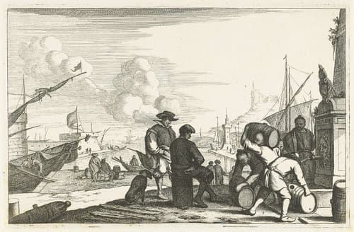 Haven met kooplieden met lading by Johannes Gronsveld