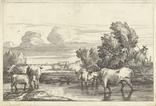 Landschap met koeien by Johannes Gronsveld