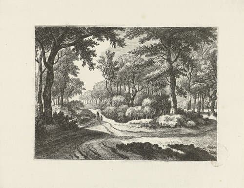 Boslandschap met twee wandelaars by Johannes Gronsveld