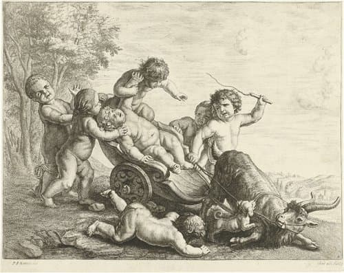 Putti met bokkenwagen by Johannes Gronsveld