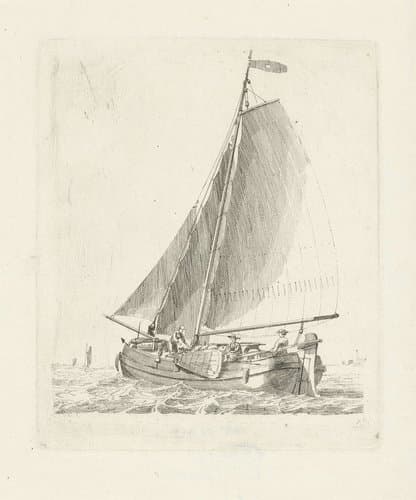 Zeilschip met drie figuren by Gerrit Groenewegen