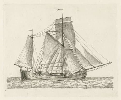 Tweemaster met sloep aan boord by Gerrit Groenewegen