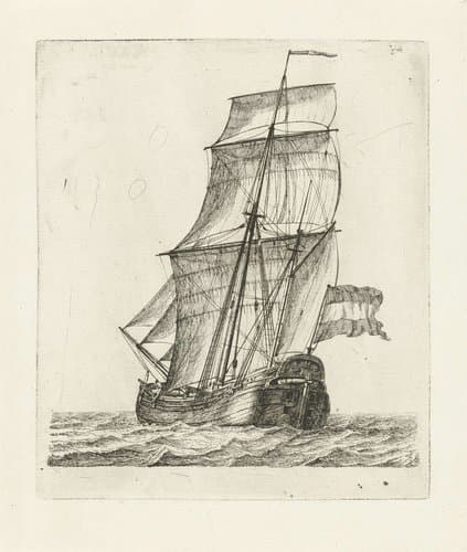 Zeilschip met twee figuren by Gerrit Groenewegen
