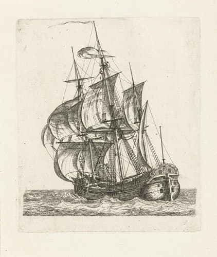 Driemaster met twee figuren in de mast by Gerrit Groenewegen