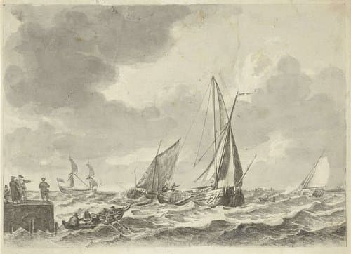 Zeilschepen op woelig water by Gerrit Groenewegen