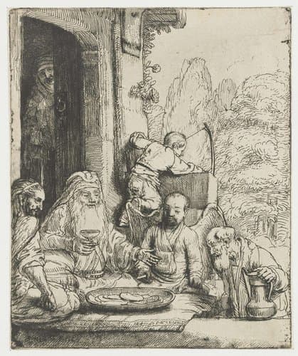 Abraham entertaining the angels by Rembrandt van Rijn