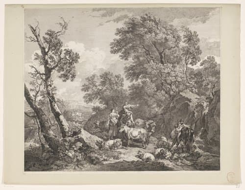 Landschap met twee herderinnen by Pierre Alexandre Aveline