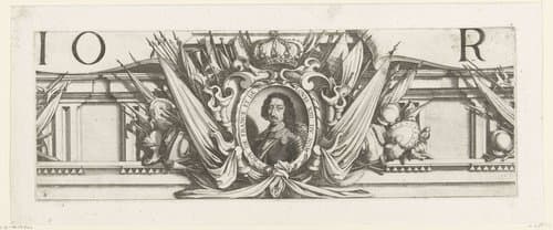 Beleg van La Rochelle, september 1627-oktober 1628 (randwerk, deel middenboven) by Michel Lasne