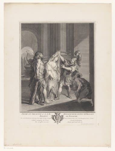 Hercules brengt Alcestis terug uit de onderwereld by Louis Desplaces