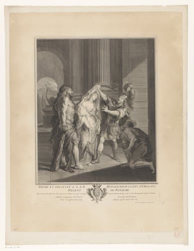 Hercules brengt Alcestis terug uit de onderwereld by Louis Desplaces