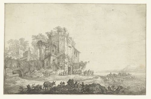 De herberg in een ruïne by Simon de Vlieger