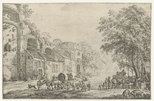 Toegangsweg van een stad by Simon de Vlieger