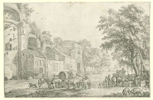 Toegangsweg van een stad by Simon de Vlieger