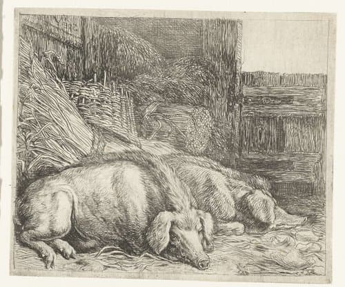 Twee varkens by Simon de Vlieger
