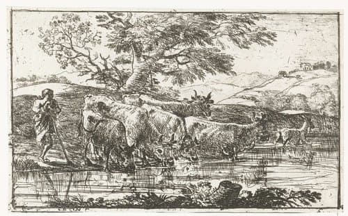 Kudde bij de waterplaats by Claude Lorrain