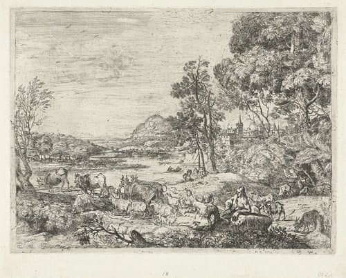 Herder en herderin in gesprek by Claude Lorrain