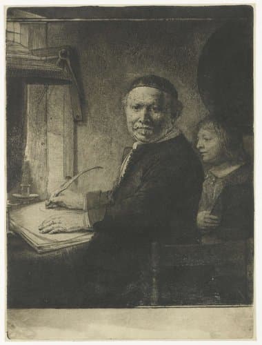 De schrijfmeester Lieven Willemsz. van Coppenol: kleine plaat by Rembrandt van Rijn